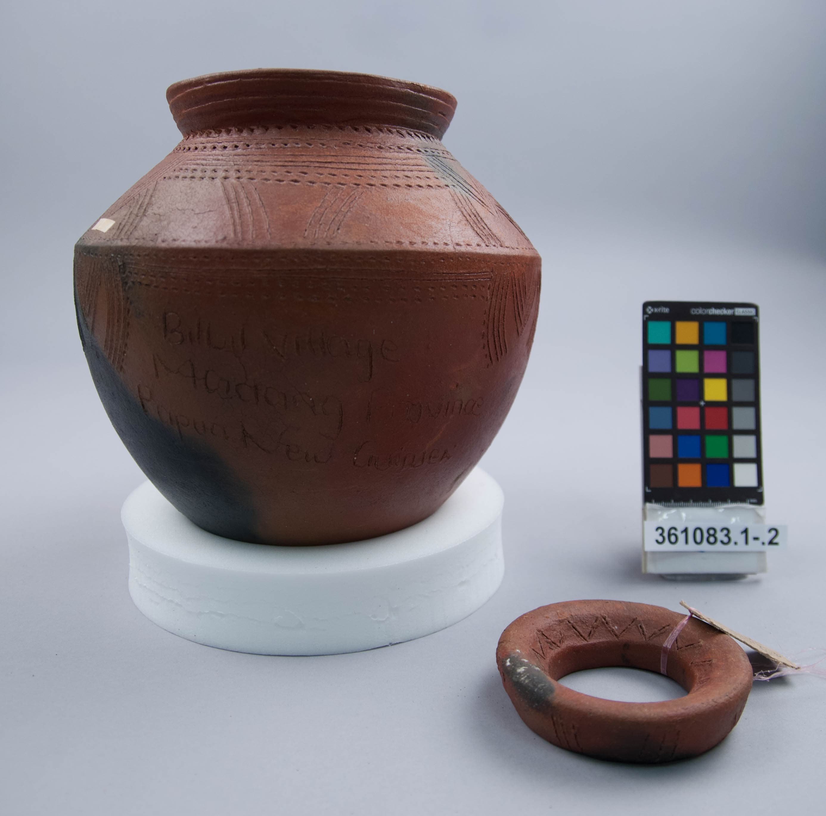 361083.1-.2 clay (ceramic) vessel; pot and pot ring