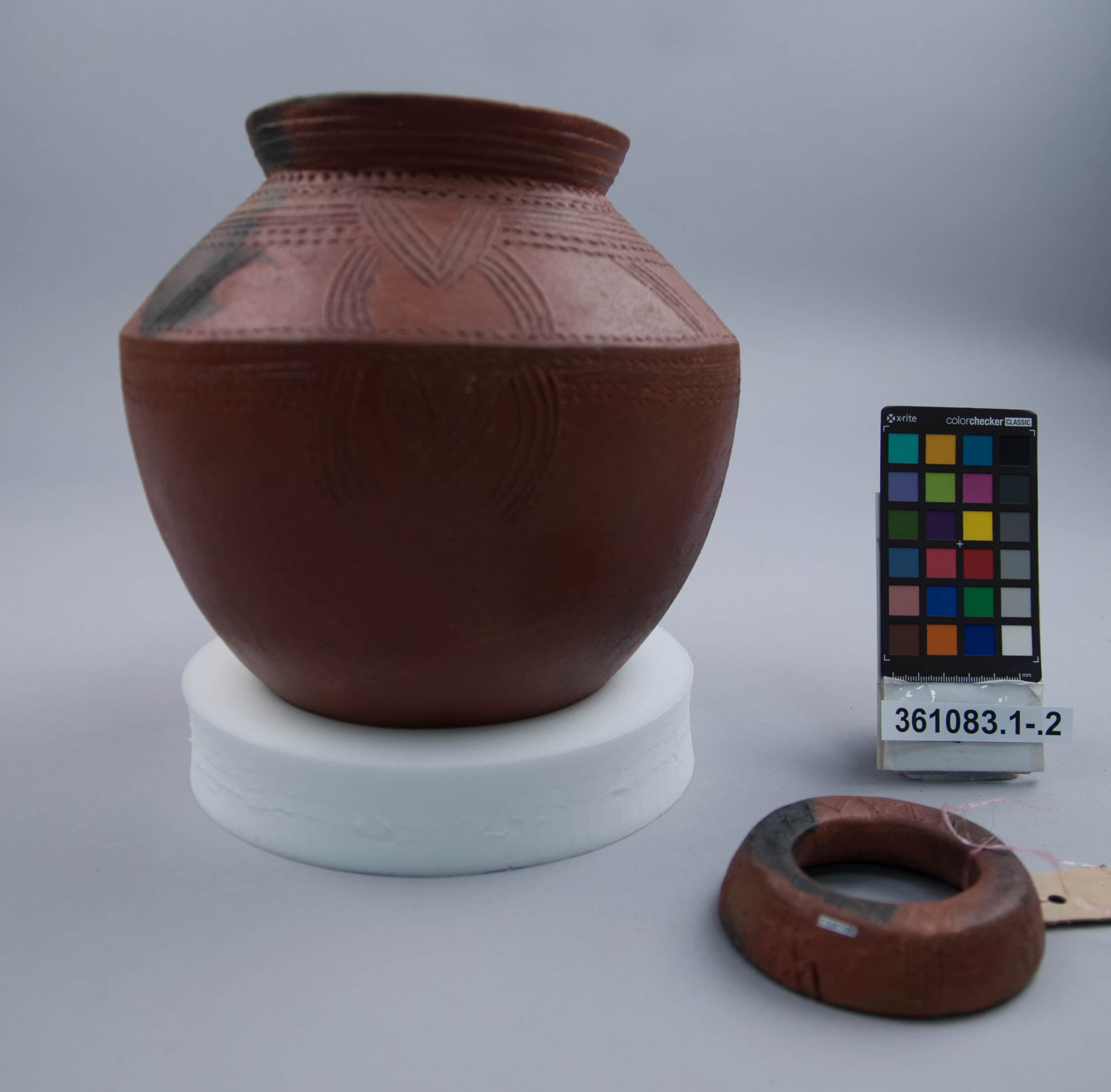361083.1-.2 clay (ceramic) vessel; pot and pot ring